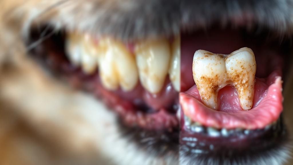 A close-up photo of a dog's mouth showing healthy pink gums and clean teeth, con