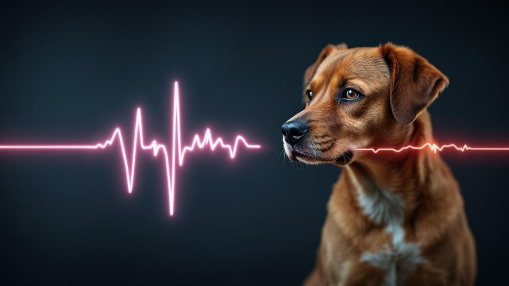 A conceptual diagram showing a dog's heart with a 'lub-dub' sound wave and a tur