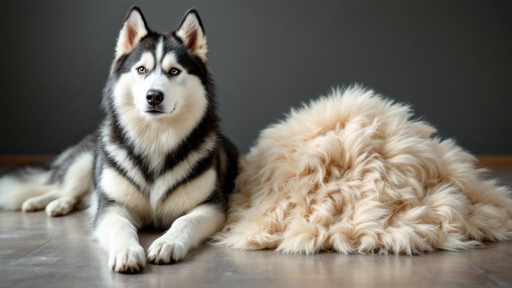 A side-by-side comparison photo showing a healthy, well-groomed double-coated do