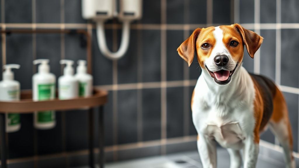 A clean, sleek-coated short-haired dog (like a Boxer or Beagle) standing happily