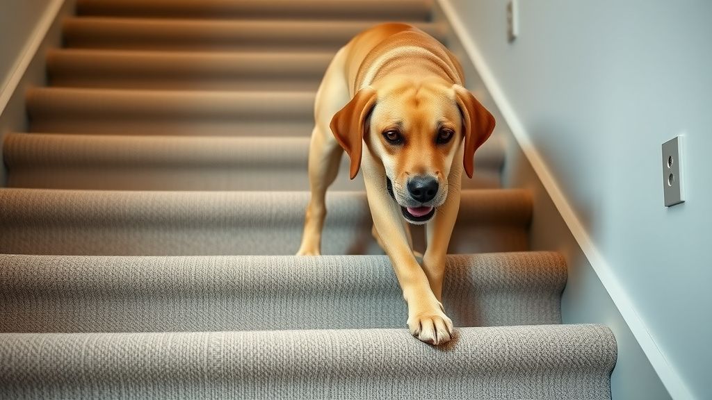 A clear, illustrative photo of a senior dog (like a Labrador) slowly but determi