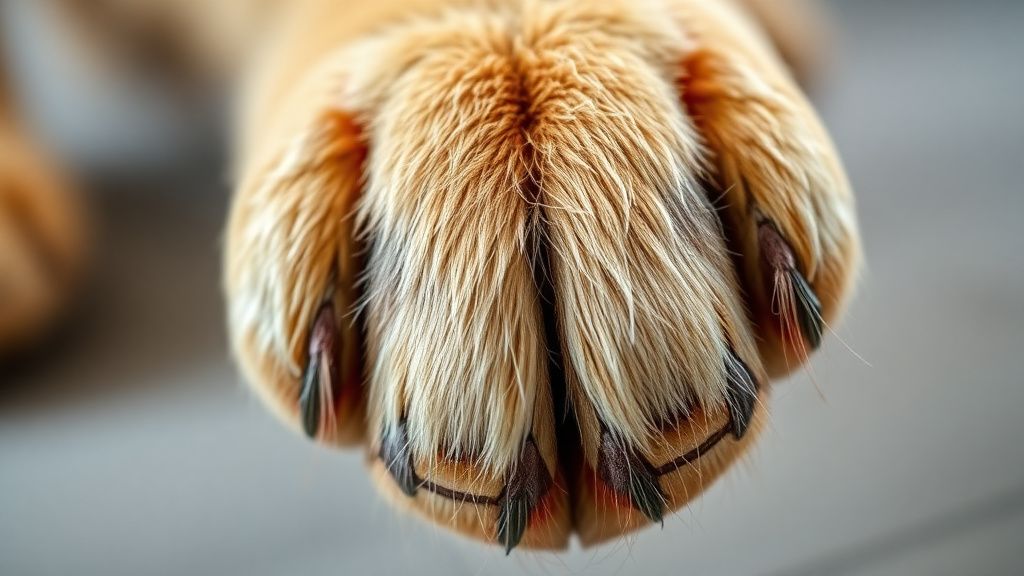 A close-up, detailed photo of a healthy dog's paw pad, showing its texture and s