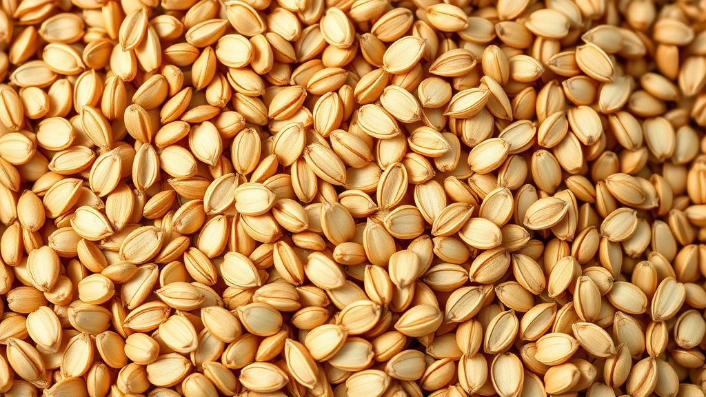 A close-up, detailed photograph of whole barley grains, showcasing their texture