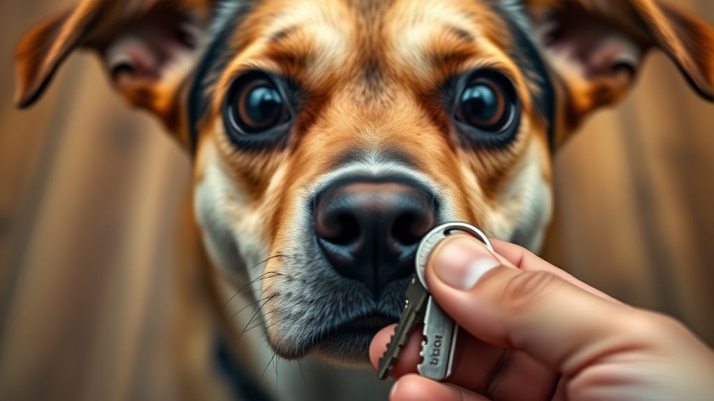 A close-up photo of a dog's face showing wide, anxious eyes, looking directly at