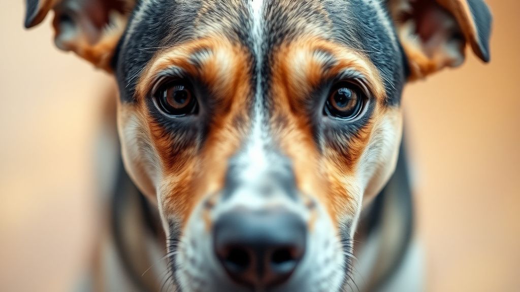 A close-up photo of a dog's face with a concerned, uncomfortable expression, loo