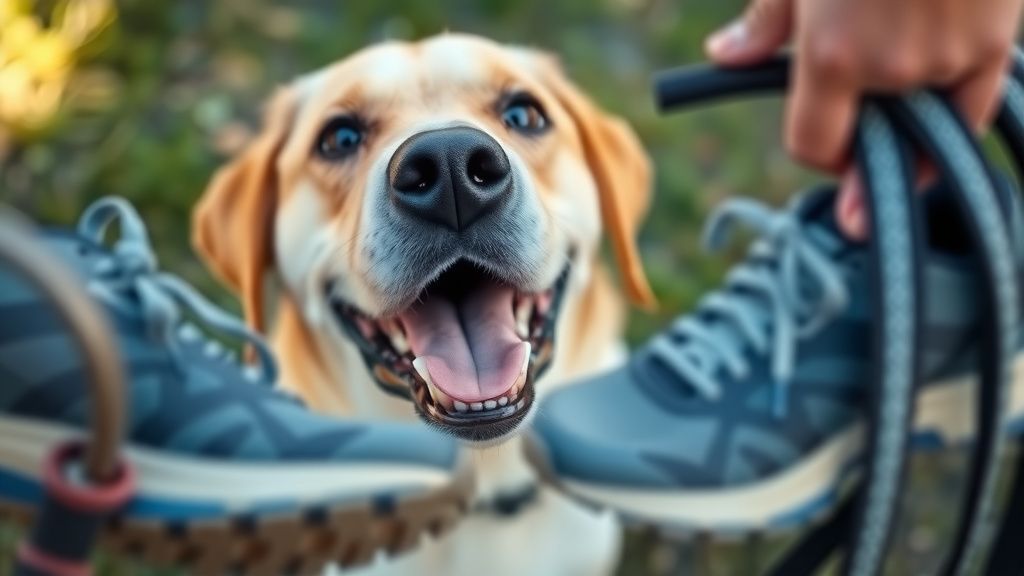 A close-up photo of a happy dog, such as a <a href=