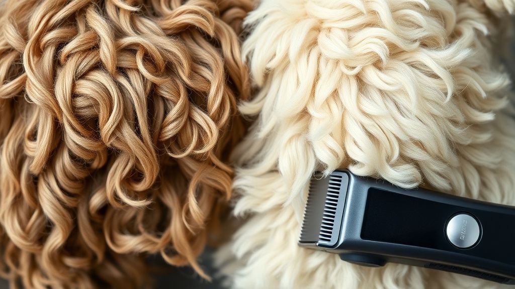A close-up photo of a matted, tangled section of a doodle's coat next to a smoot