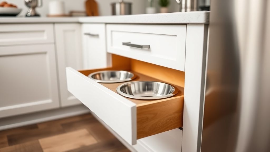 A close-up photo of a modern kitchen with a drawer pulled open to reveal integra