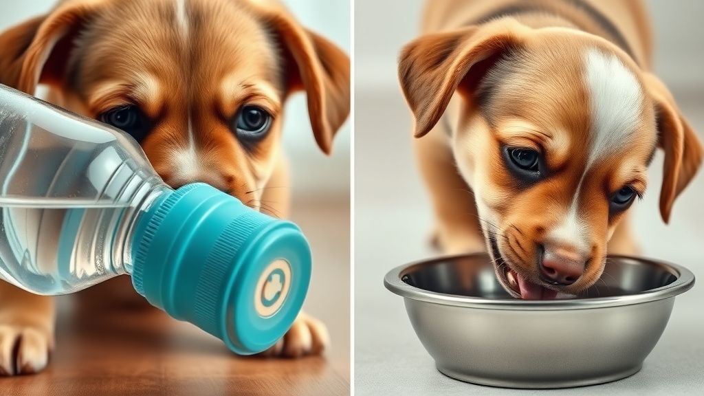 A close-up photo of a puppy's face, looking slightly frustrated while trying to 