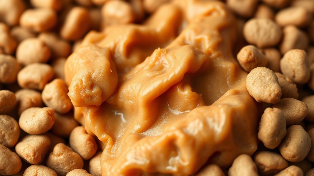 A close-up photo of semi-moist dog food, showing its soft, pliable texture and r