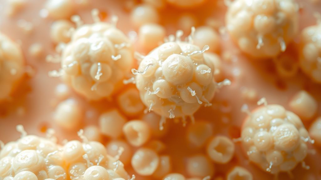 A close-up, scientific illustration or diagram showing the Malassezia yeast cell