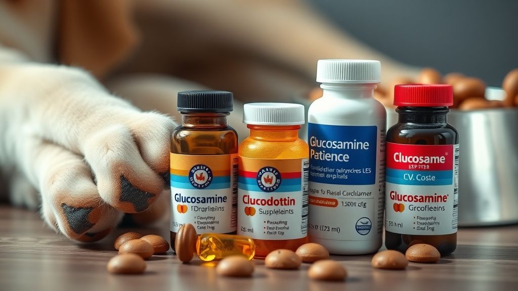 A conceptual photo showing vials or containers of glucosamine and chondroitin su