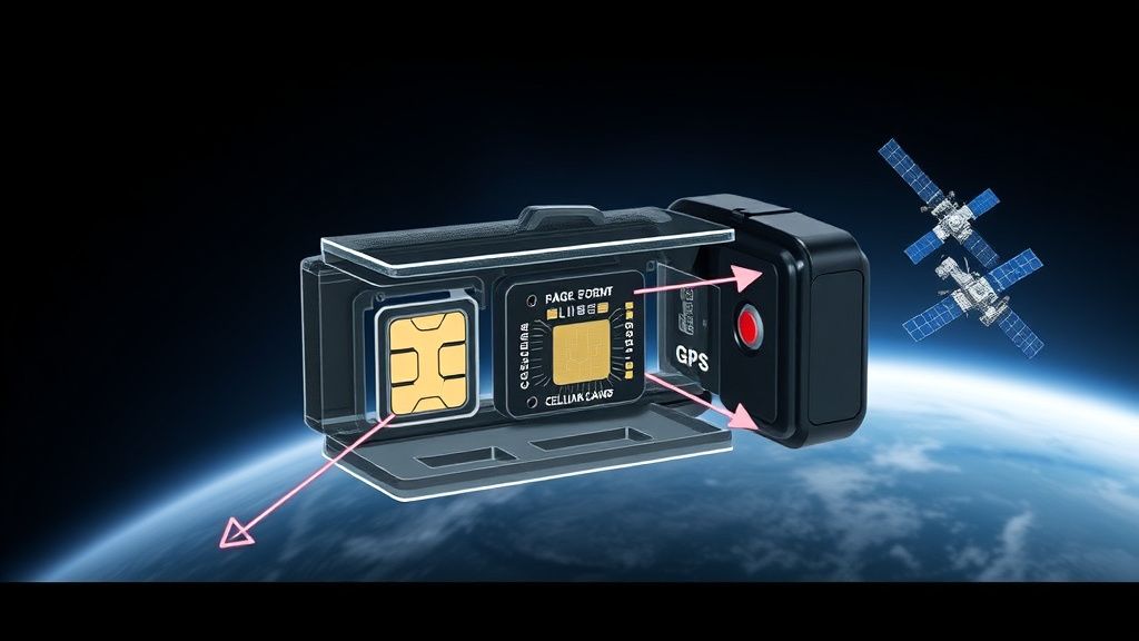 A detailed cutaway illustration showing the inside of a GPS dog collar, highligh