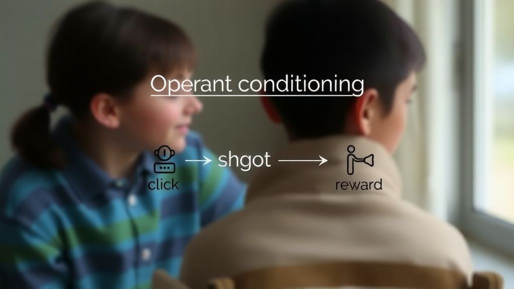 A diagram or infographic illustrating operant conditioning principles, with simp