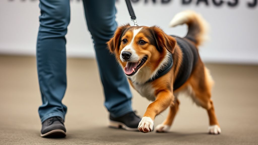 A dog performing an impressive intermediate trick, like weaving through a handle