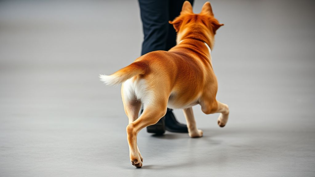 A dynamic photo from behind, showing a dog mid-movement, smoothly weaving in a f