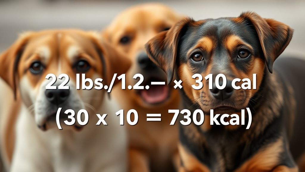 A graphic or photo showing a calculation: '22 lbs / 2.2 = 10 kg' leading to '(30
