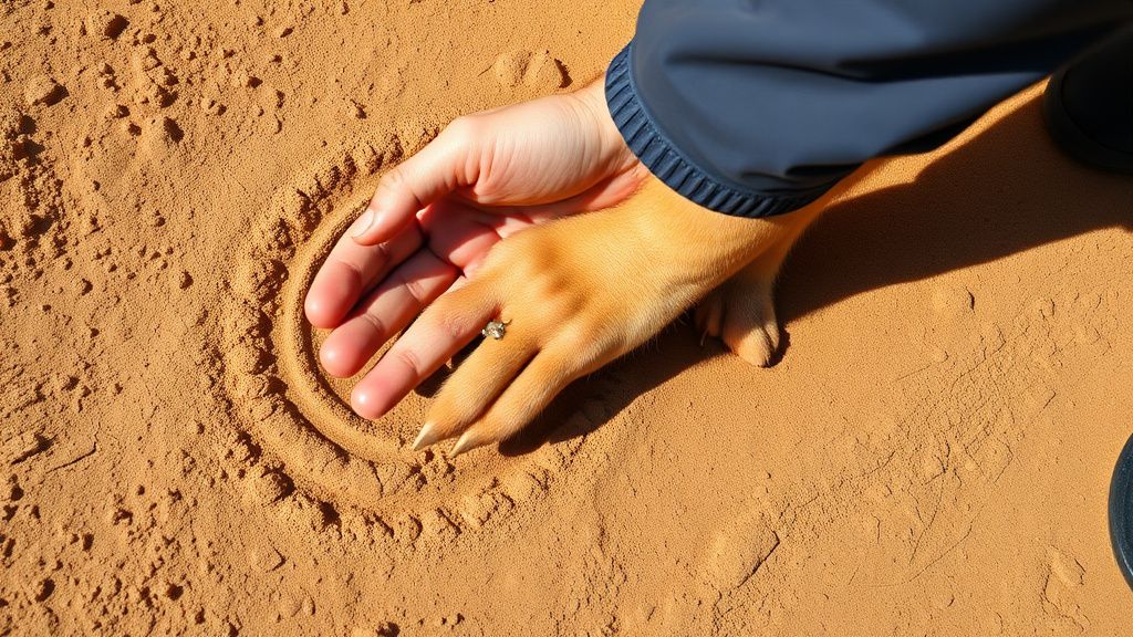A person performing the seven-second hand test on a sun-baked, dry trail surface