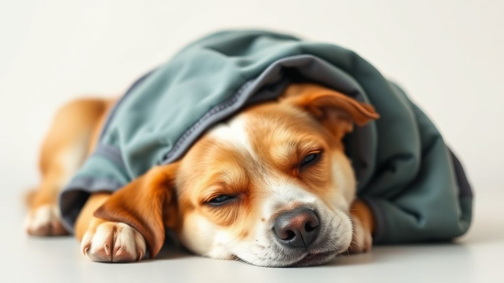 A photo of a dog wearing a snug-fitting anxiety wrap, looking calm and content w