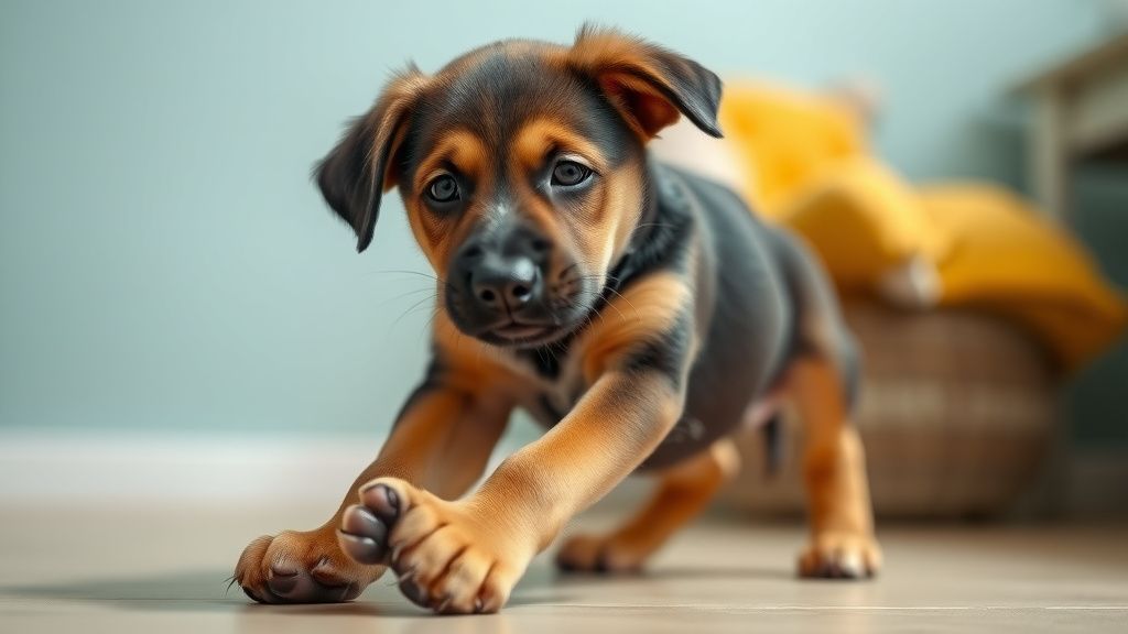 A photo of a lanky adolescent puppy, like a Labrador or German Shepherd, with ov