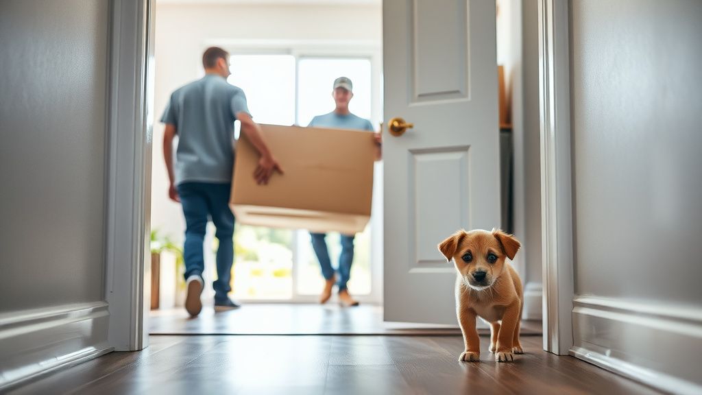 A photo showing a moving scene from a doorway: movers carrying a large piece of 