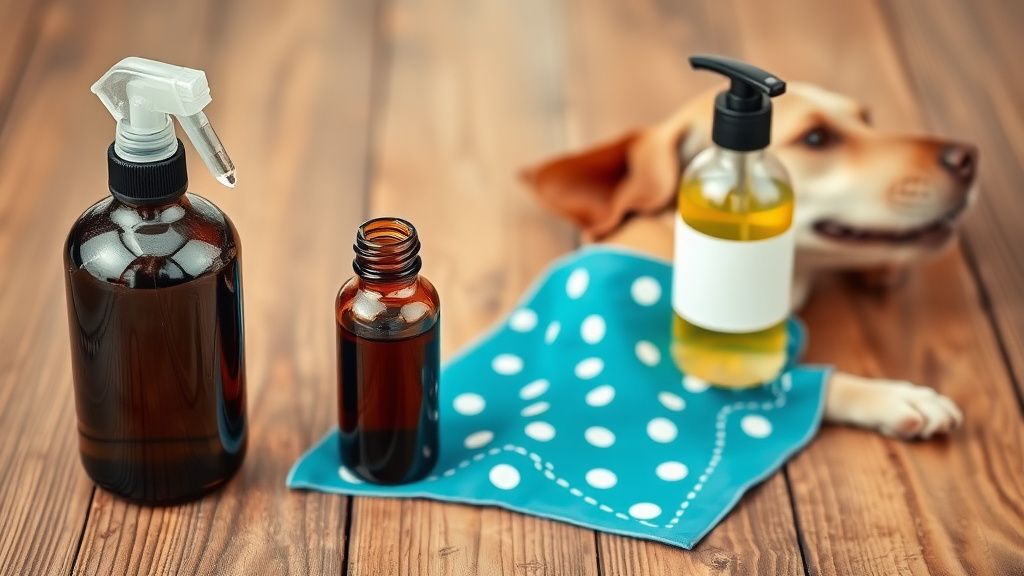 A photo showing the step-by-step process: a dark glass spray bottle, a dropper w