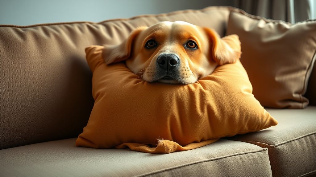 A playful, photo-realistic pillow in the exact shape of a specific dog (like a G