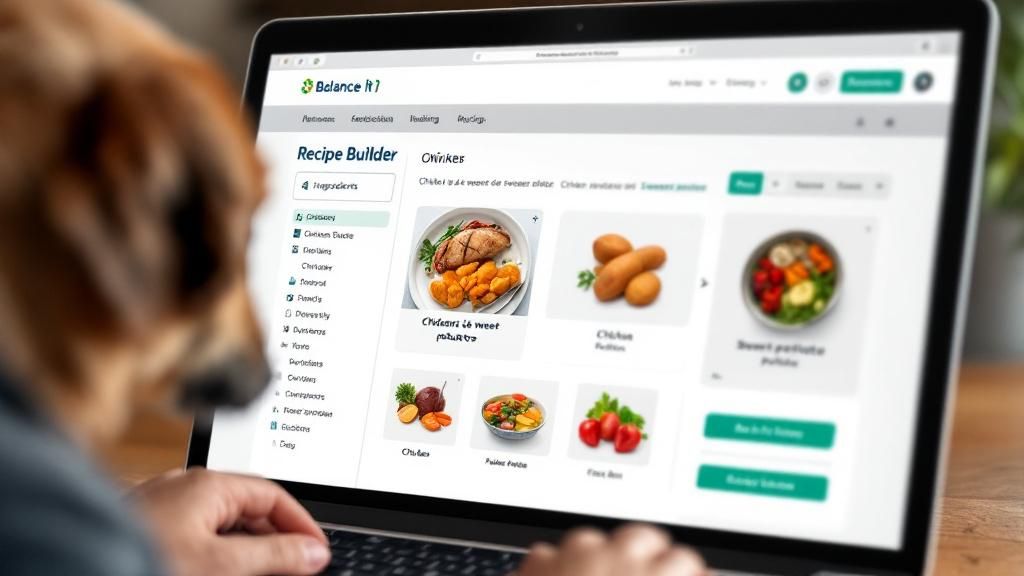 A screenshot of the Balance It online Recipe Builder interface on a laptop, show