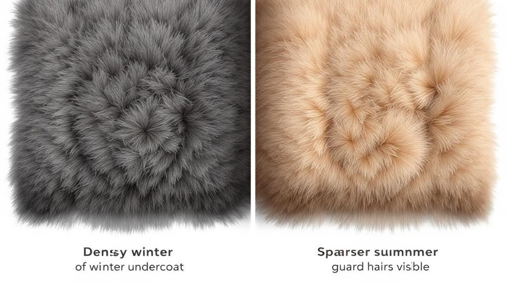 A side-by-side illustration or photo showing the anatomy of a double coat: one s