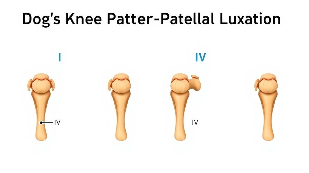A simple, clear infographic showing four side-by-side illustrations of a dog's k
