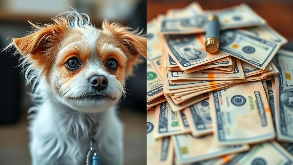 A split-image comparison showing a small, healthy-looking mixed-breed dog on one