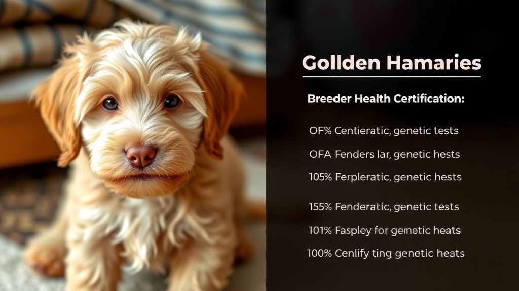 A split-image showing a healthy, well-cared-for Goldendoodle puppy on one side a