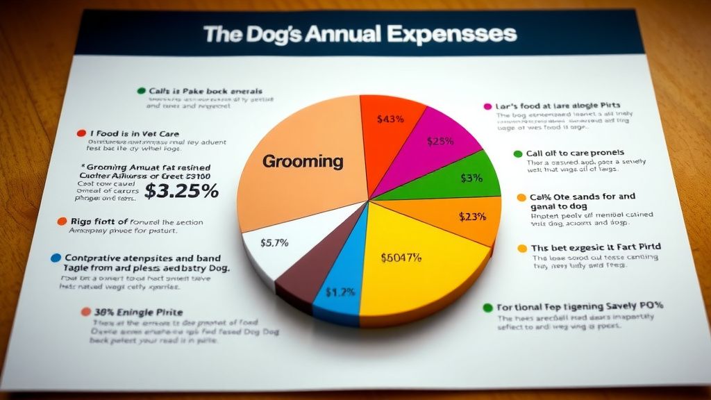 An infographic pie chart breaking down a dog's annual expenses into colorful sli