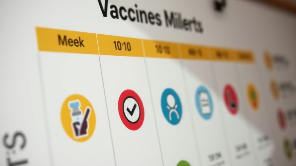 An infographic-style chart or calendar with icons for each vaccine, clearly mark