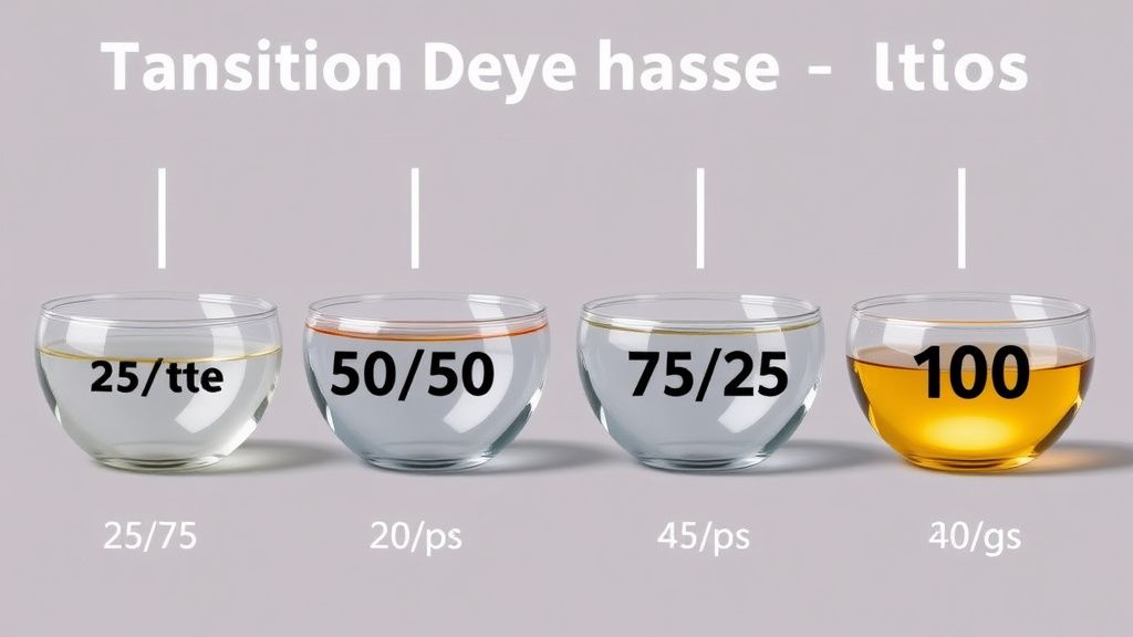 An infographic-style photo showing four clear bowls lined up, each labeled with 