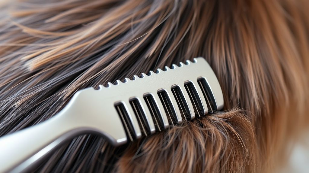Photo showing a metal comb gliding smoothly through a dog's fur after brushing w